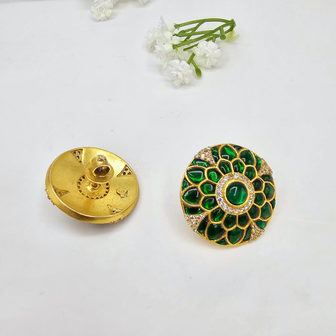 Green Kundan studs