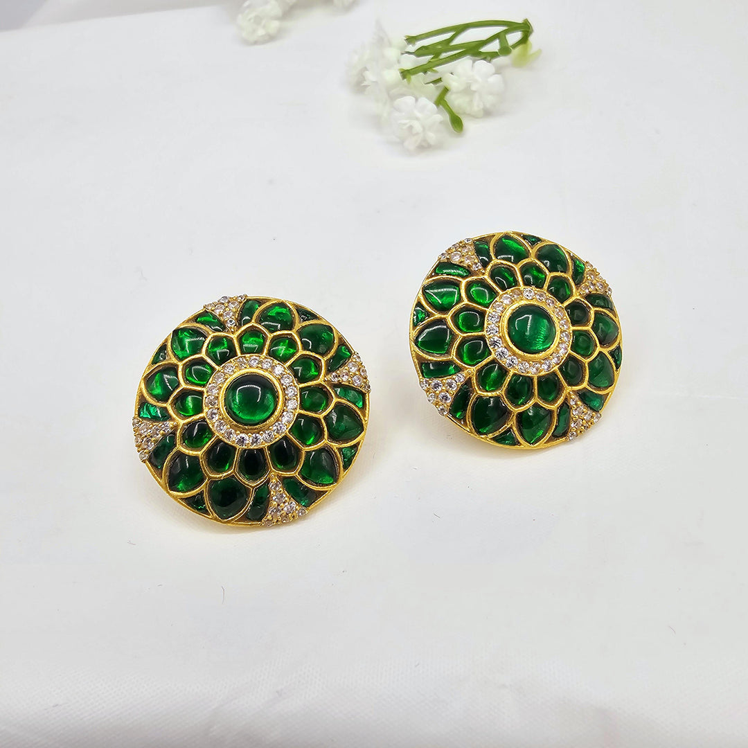 Green Kundan studs