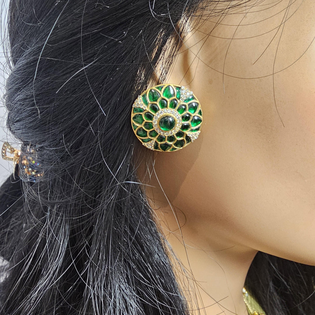 Green Kundan studs