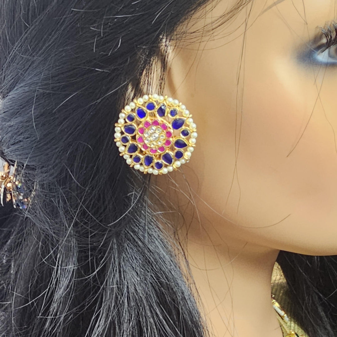 Blue Jadau Kundan studs