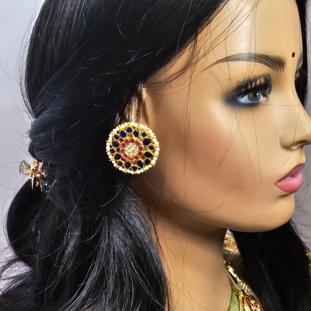 Blue Jadau Kundan studs