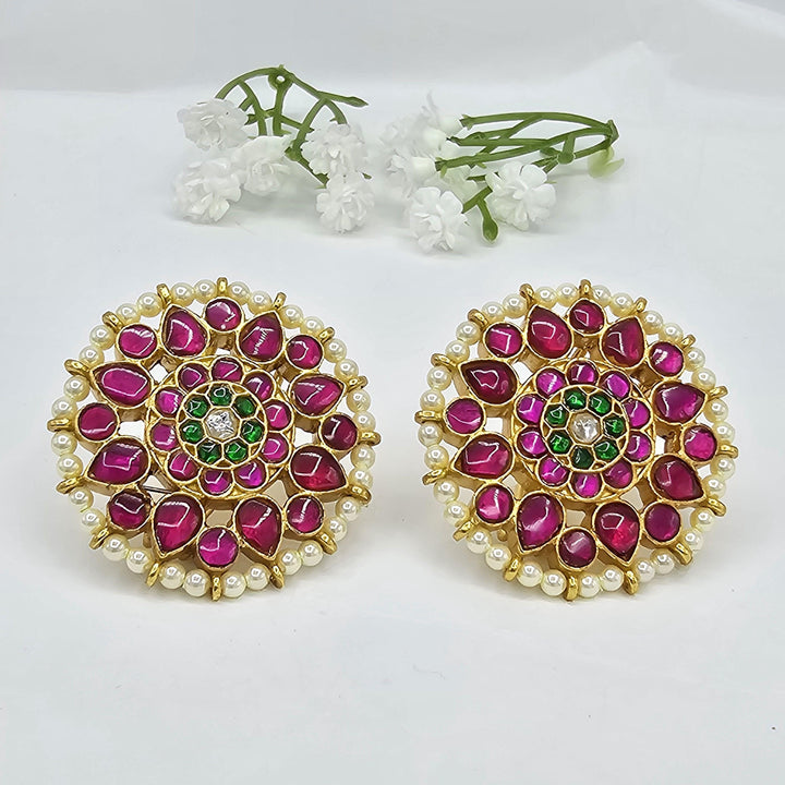 Pink Kundan studs