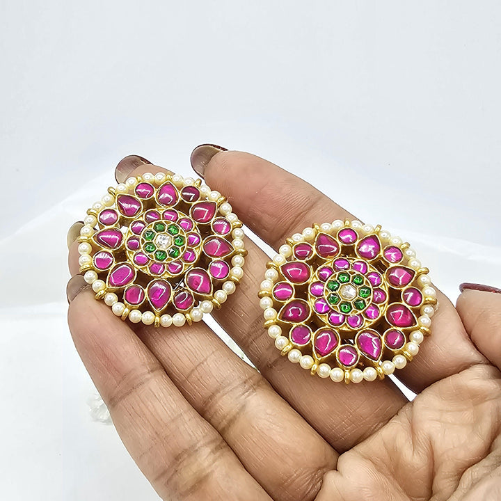 Pink Kundan studs
