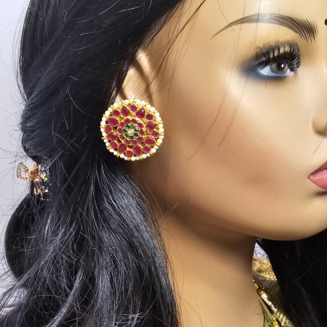 Pink Kundan studs