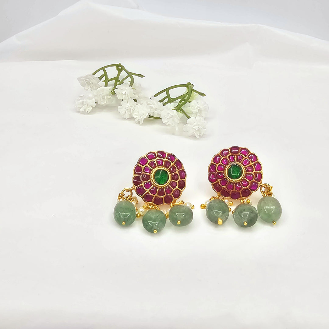 GREEN BEADS Kundan studs