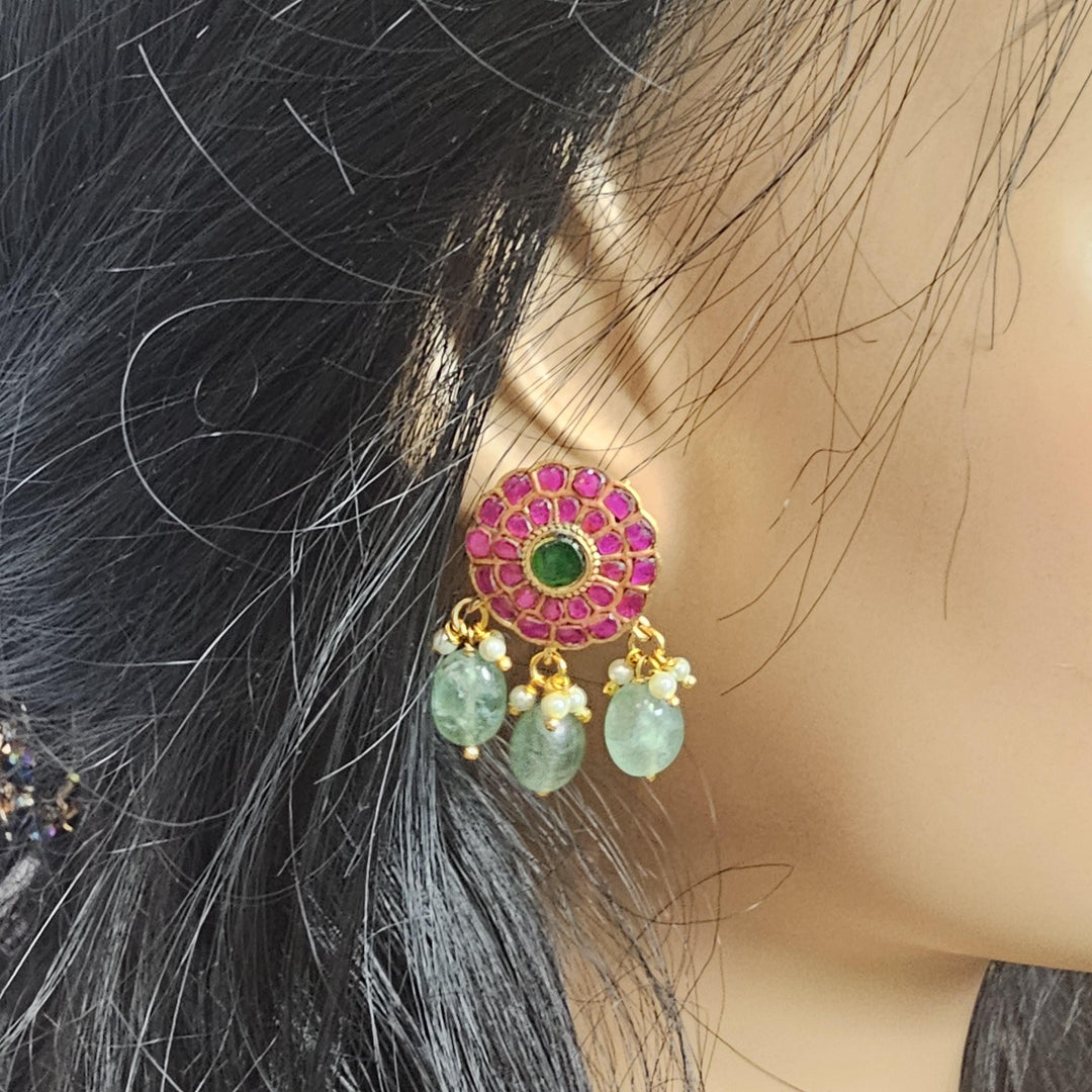 GREEN BEADS Kundan studs