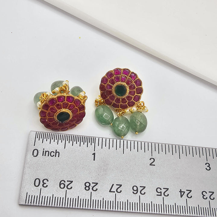 GREEN BEADS Kundan studs