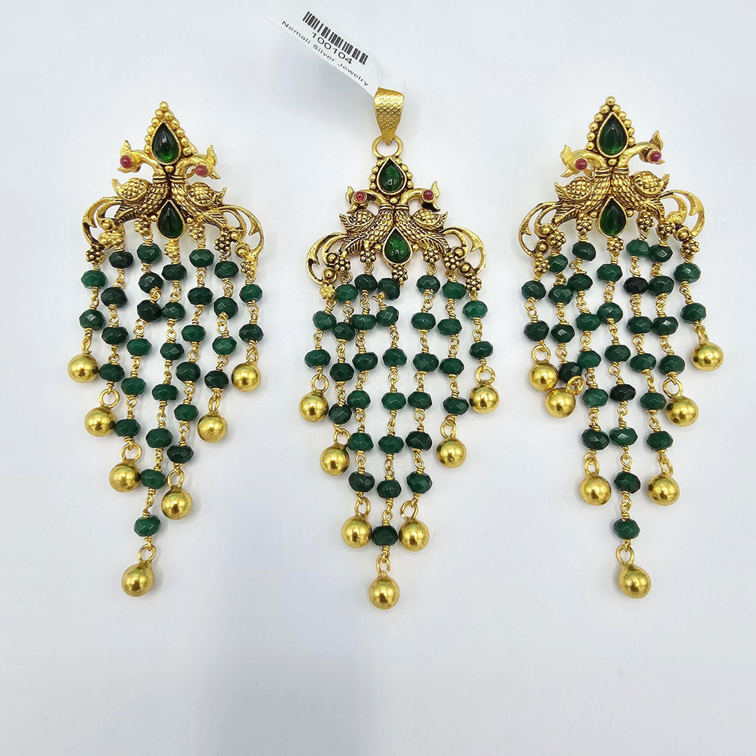 siLVER green pendant set