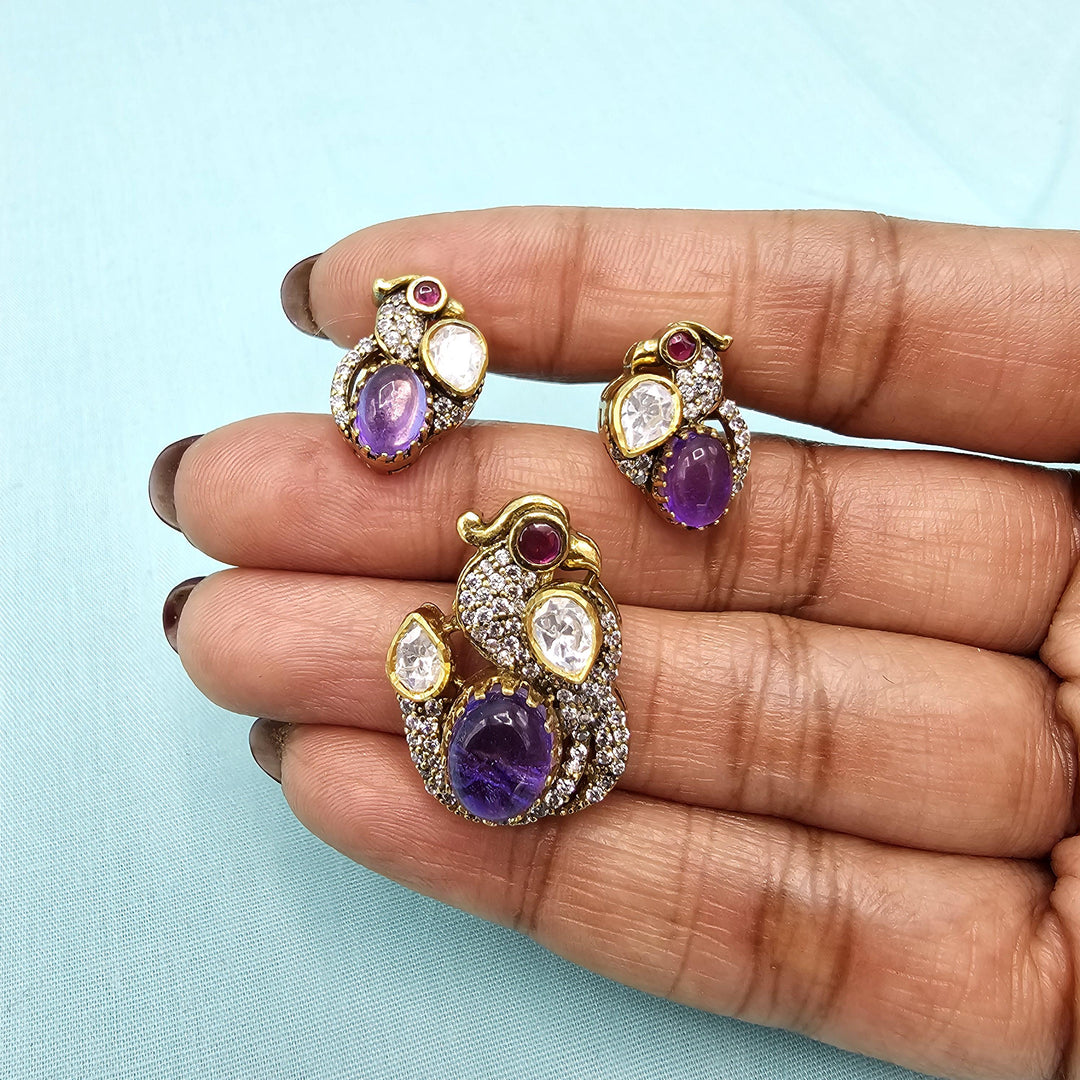 Amethyst silver Pendant set