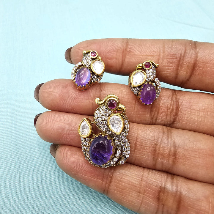 Amethyst silver Pendant set