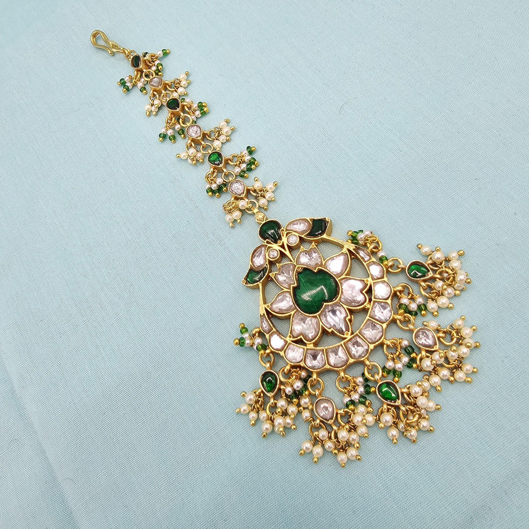Silver green Kundan Tikka