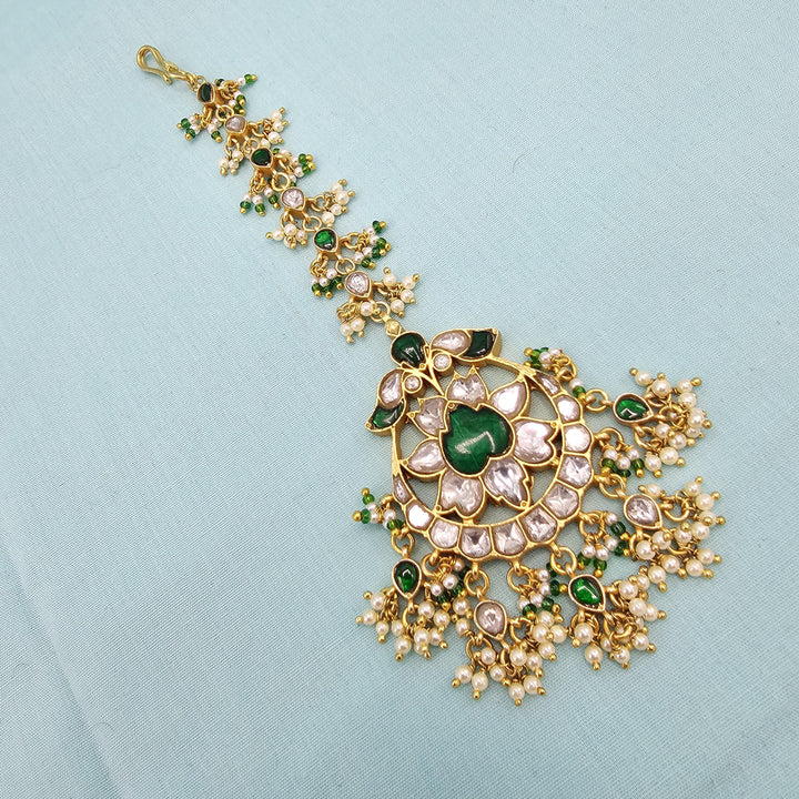Silver green Kundan Tikka