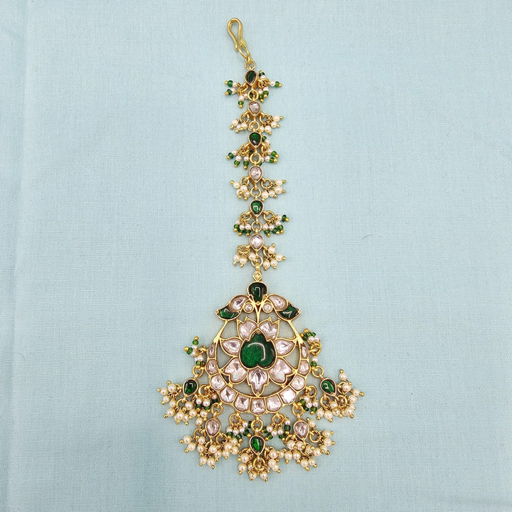 Silver green Kundan Tikka