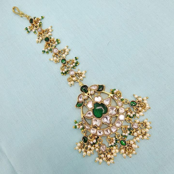 Silver green Kundan Tikka