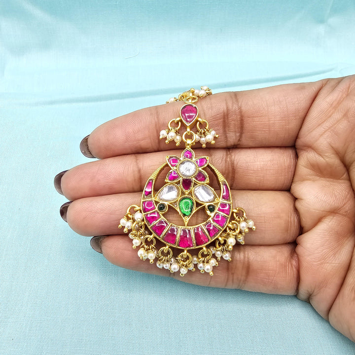 Pink and green Kundans