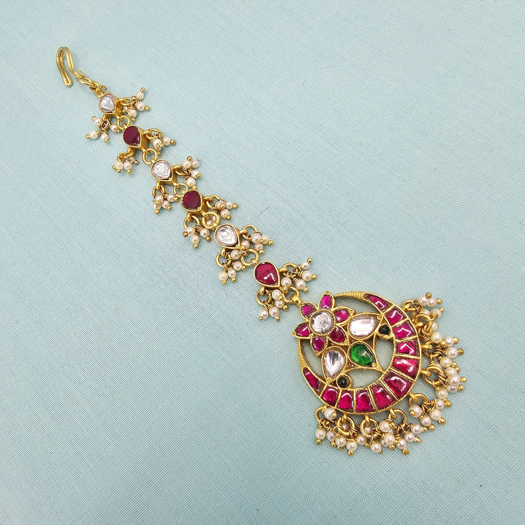 Pink and green Kundans