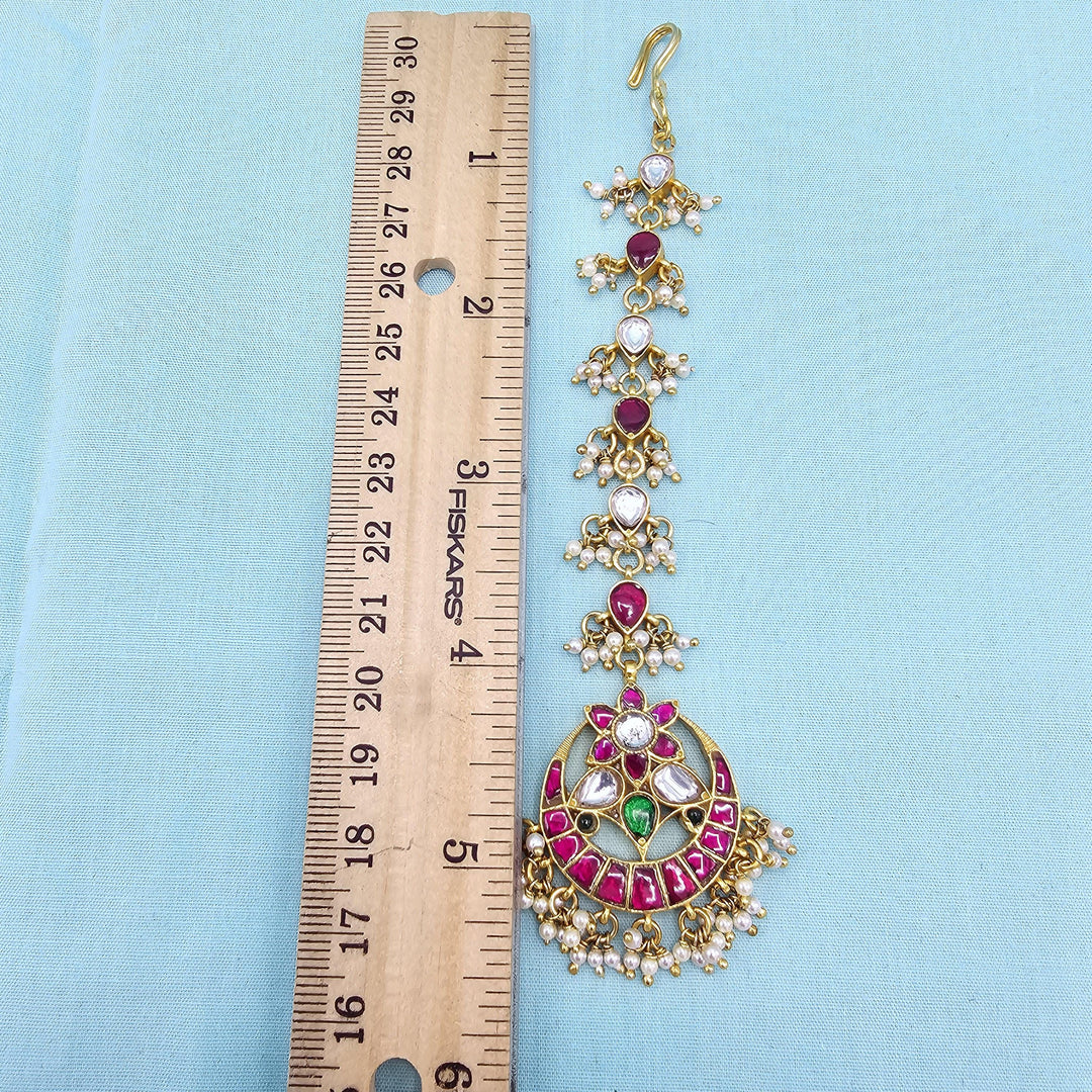Pink and green Kundans