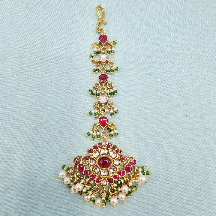 pink Silver Kundan Tikka