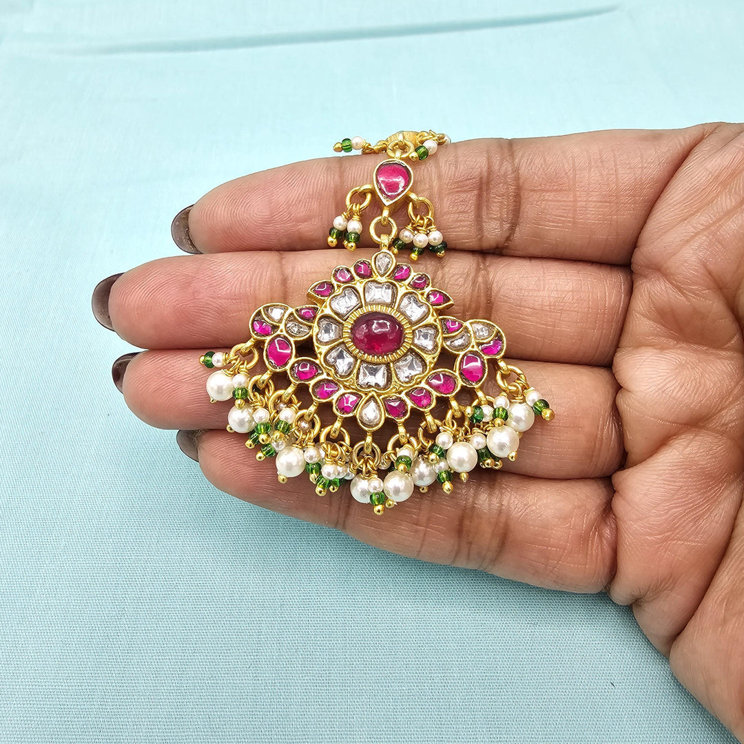 pink Silver Kundan Tikka