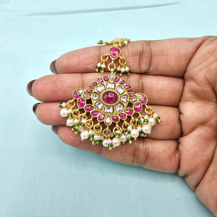 pink Silver Kundan Tikka