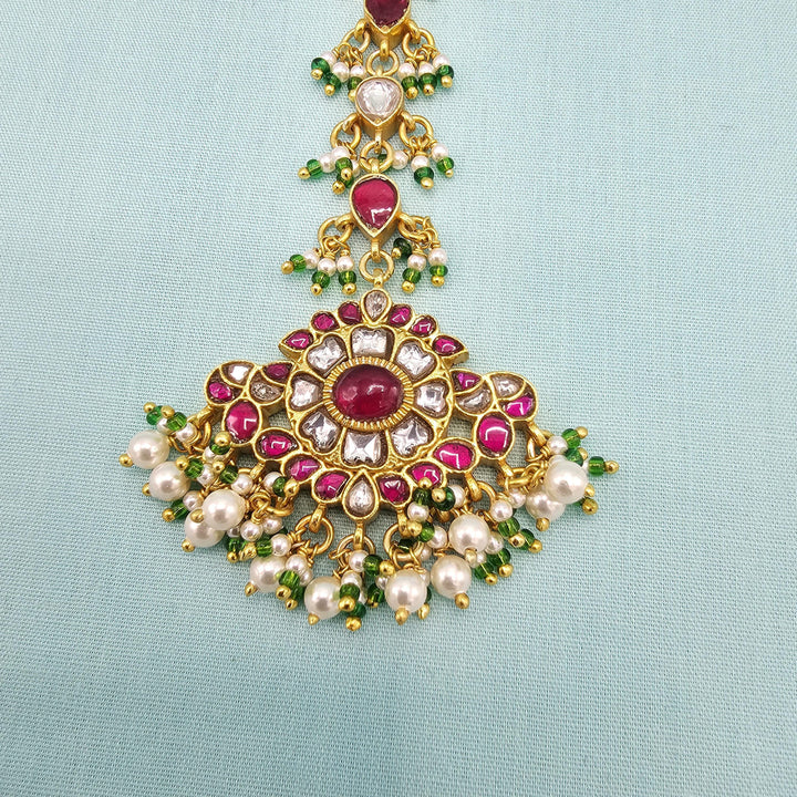 pink Silver Kundan Tikka