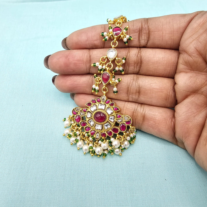 pink Silver Kundan Tikka