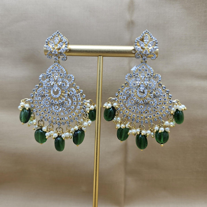 92.5 Silver Diamond Rep earrings, Party-wear Silver earring, Silver bali, Premium Cz Bali, 92.5 Hallmark, Indian wedding jewelry.