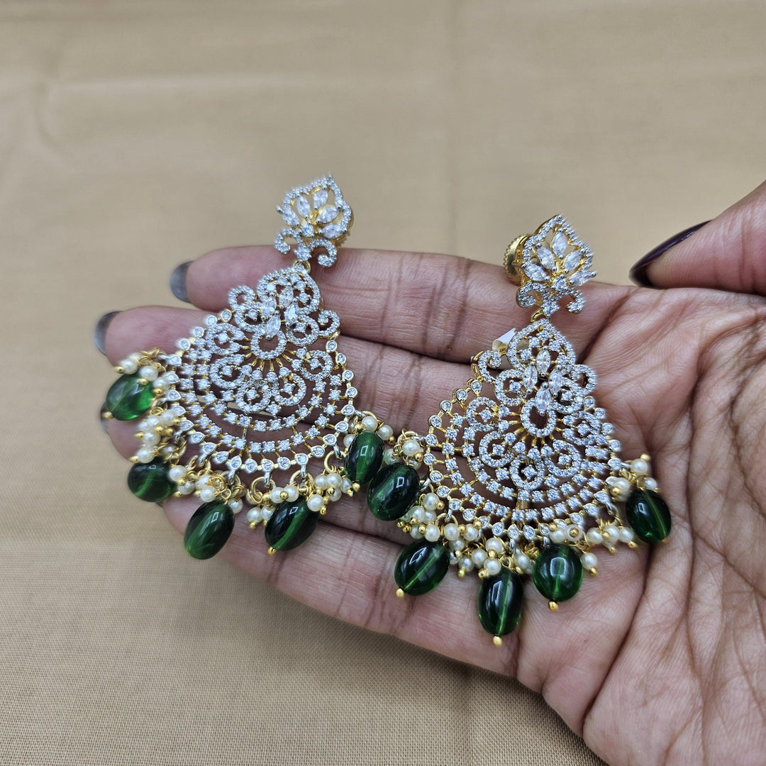 92.5 Silver Diamond Rep earrings, Party-wear Silver earring, Silver bali, Premium Cz Bali, 92.5 Hallmark, Indian wedding jewelry.