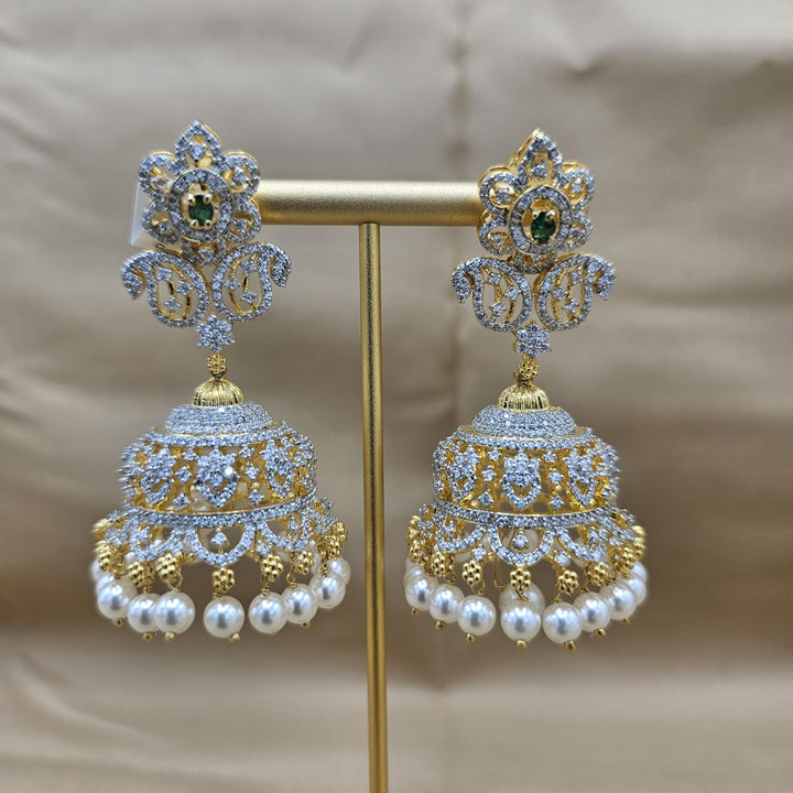 92.5 Silver Diamond Rep earrings, Party-wear Silver earring, Silver Jhumka, Premium Cz Bali, 92.5 Hallmark, Indian wedding jewelry.