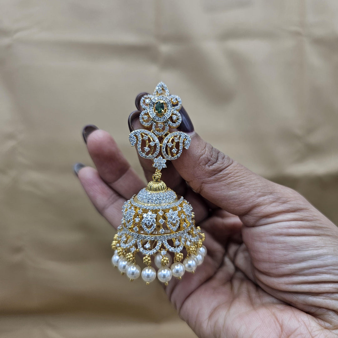 92.5 Silver Diamond Rep earrings, Party-wear Silver earring, Silver Jhumka, Premium Cz Bali, 92.5 Hallmark, Indian wedding jewelry.