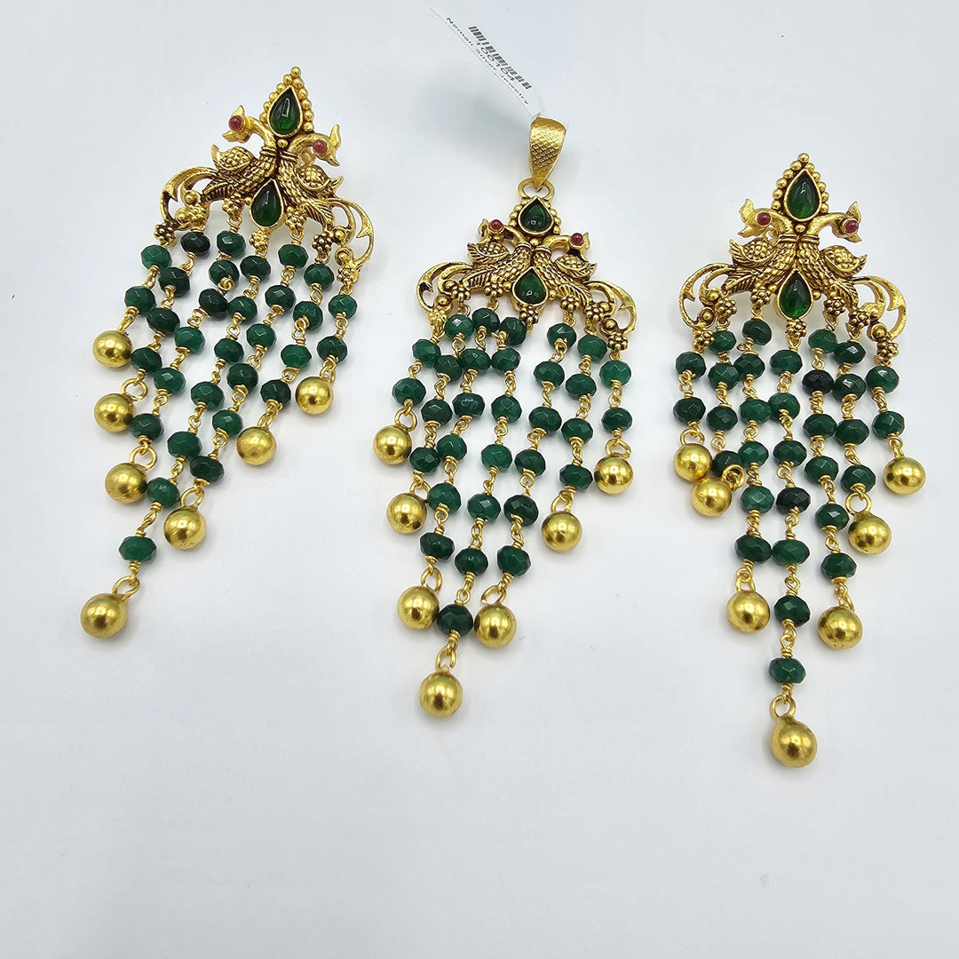 siLVER green pendant set