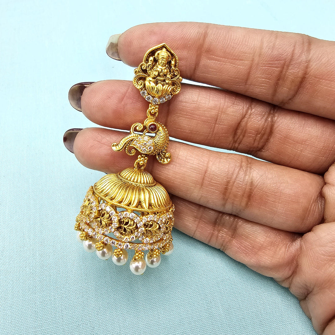 Silver CZ Nakshi Jhumka