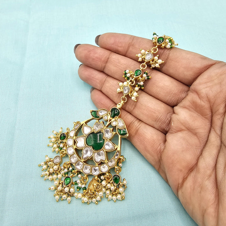 Silver green Kundan Tikka