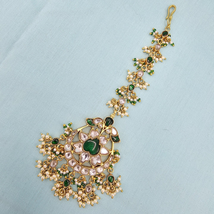 Silver green Kundan Tikka