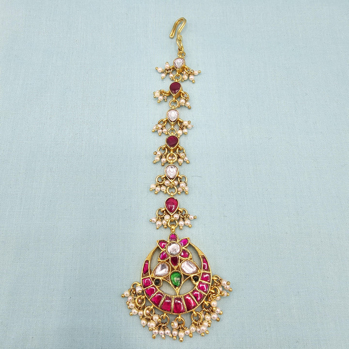 Pink and green Kundans