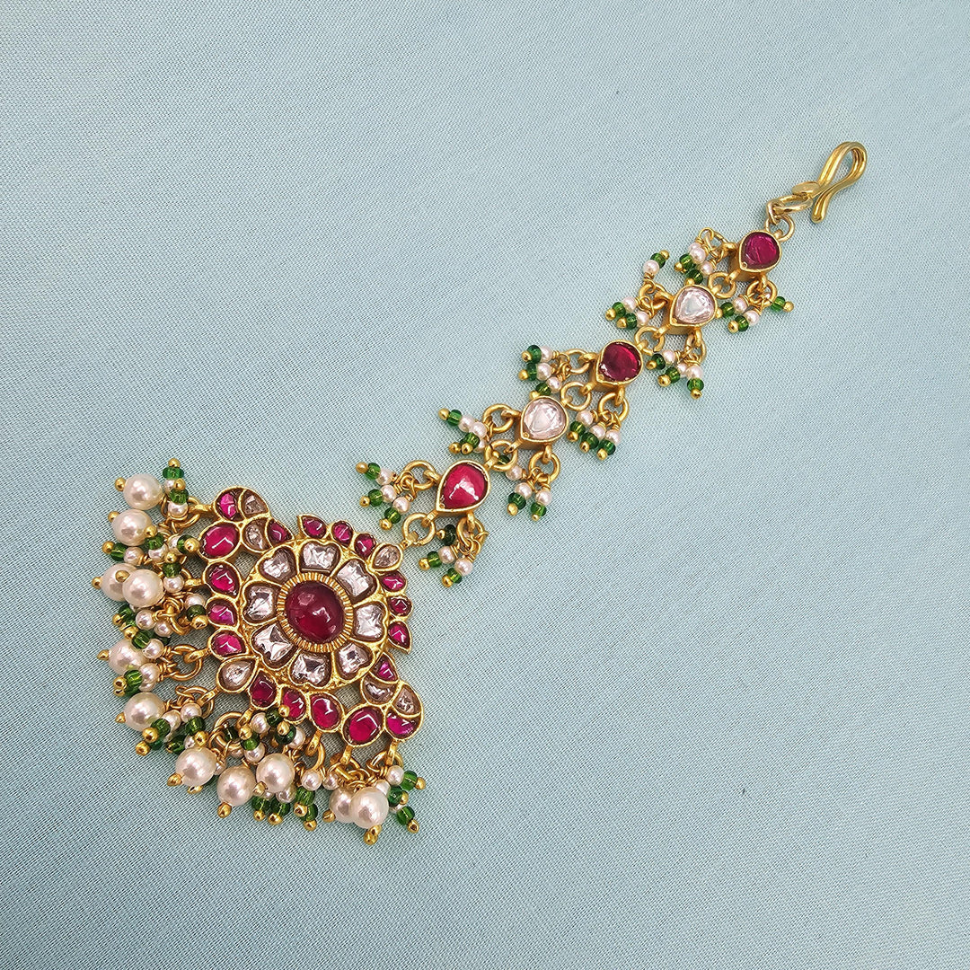 pink Silver Kundan Tikka