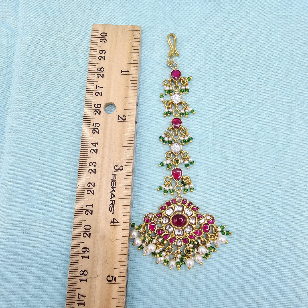 pink Silver Kundan Tikka