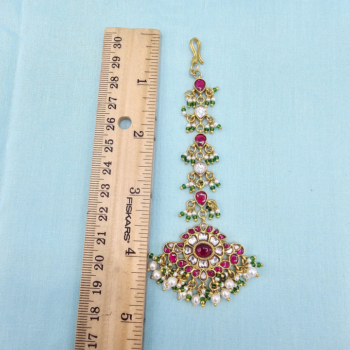 pink Silver Kundan Tikka
