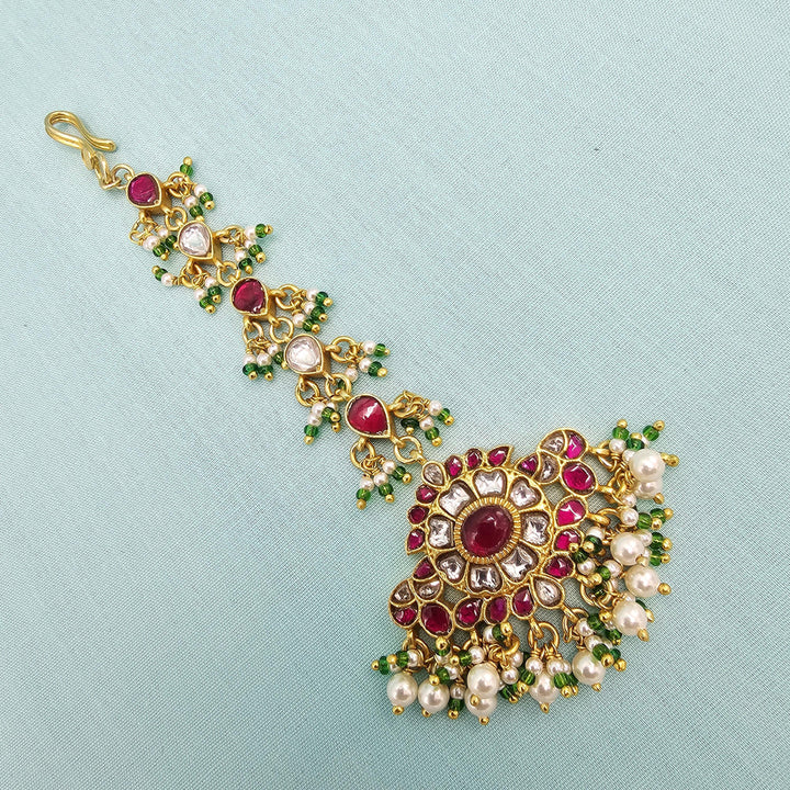 pink Silver Kundan Tikka