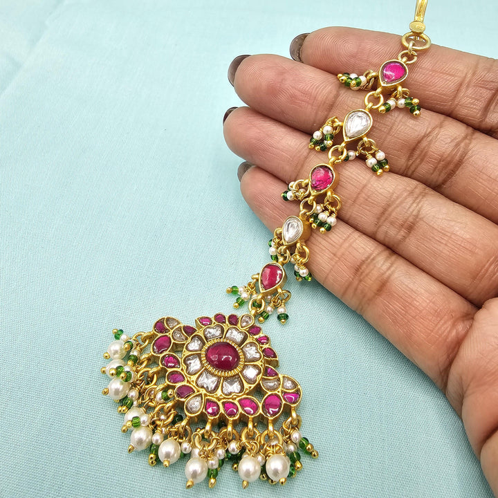 pink Silver Kundan Tikka
