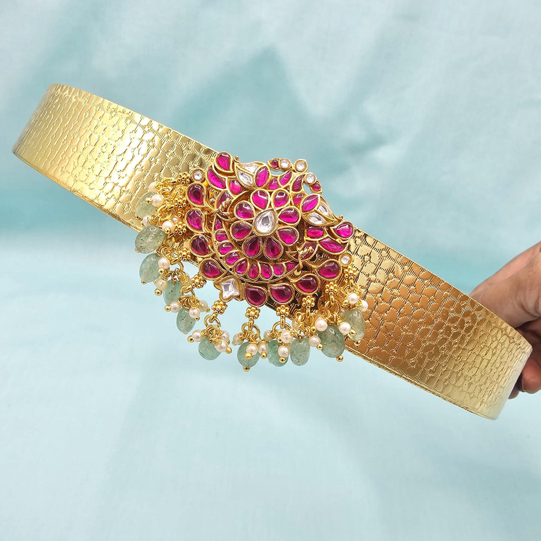 32"kundan green beads