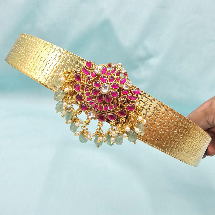 32"kundan green beads