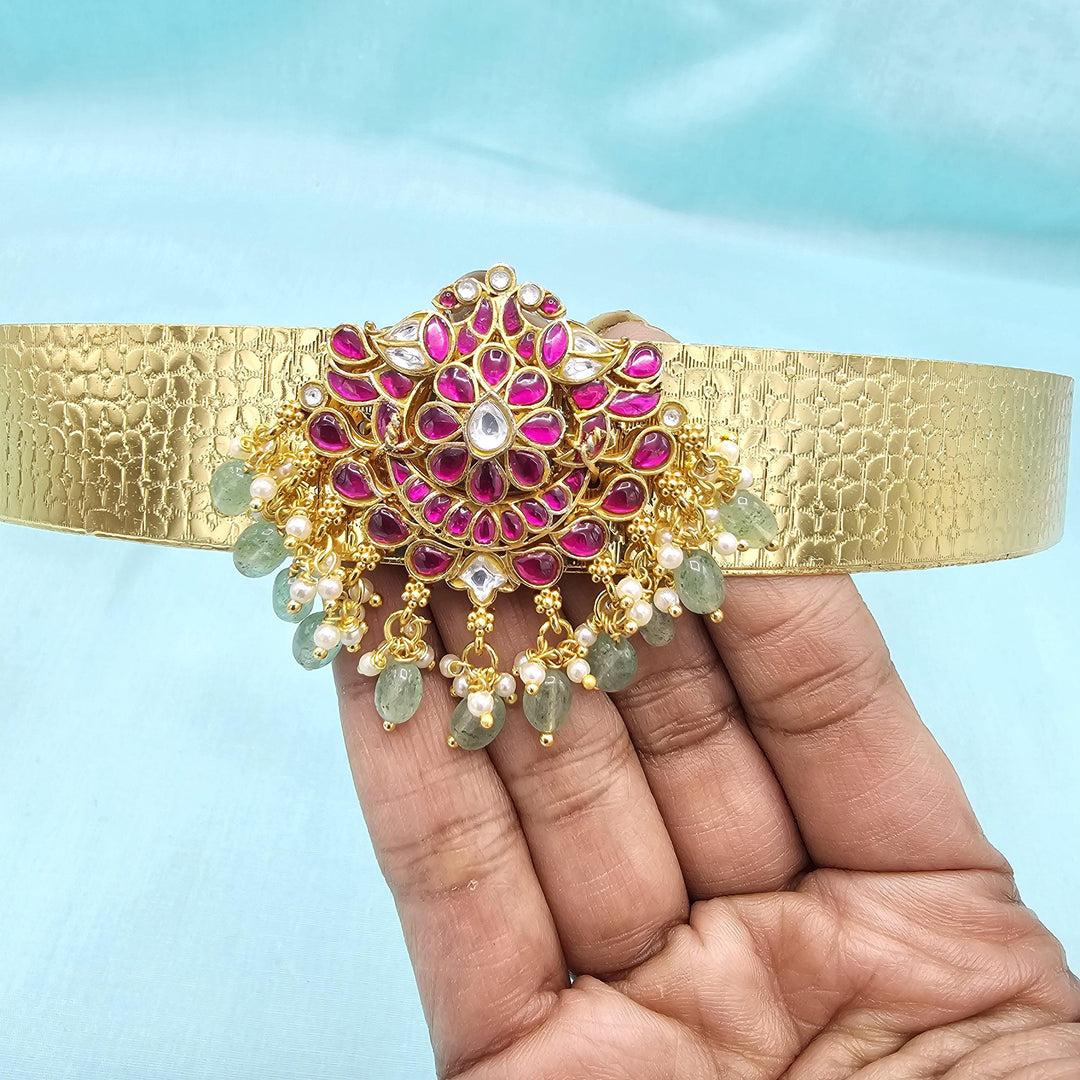 32"kundan green beads