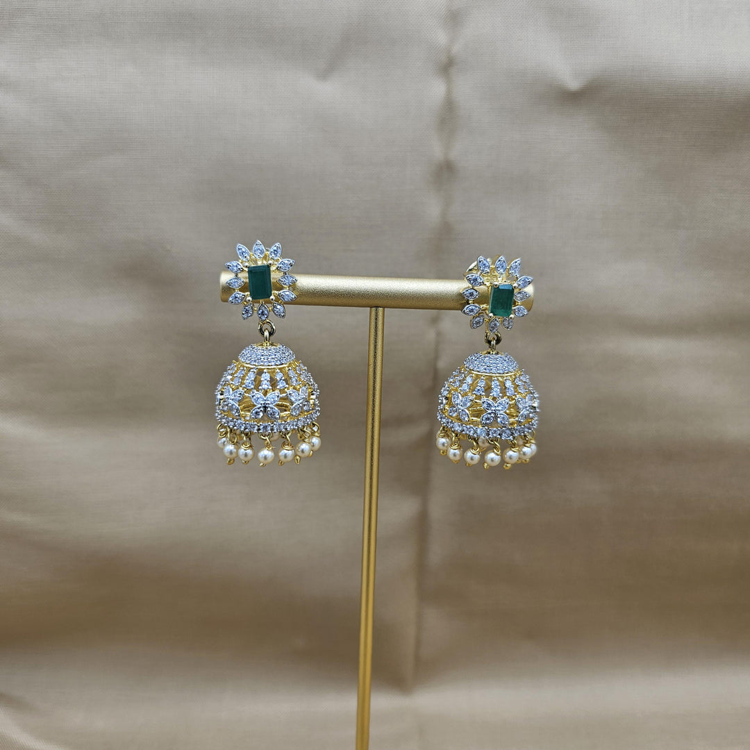 92.5 Silver Diamond Rep earrings, Party-wear Silver earring, Silver Jhumka, Premium Cz Bali, 92.5 Hallmark, Indian wedding jewelry.