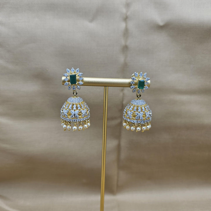 92.5 Silver Diamond Rep earrings, Party-wear Silver earring, Silver Jhumka, Premium Cz Bali, 92.5 Hallmark, Indian wedding jewelry.