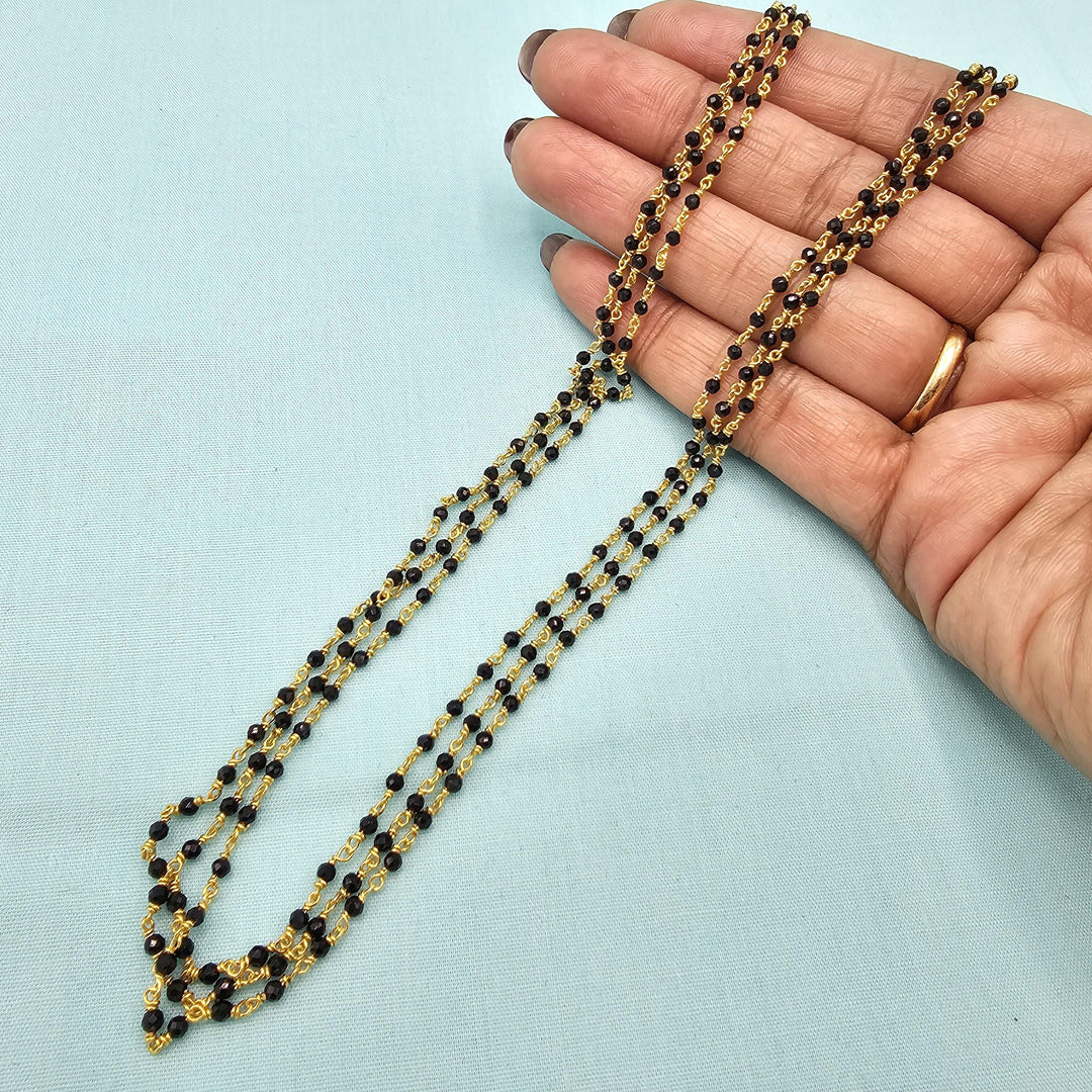 16" 3L silver Black beads