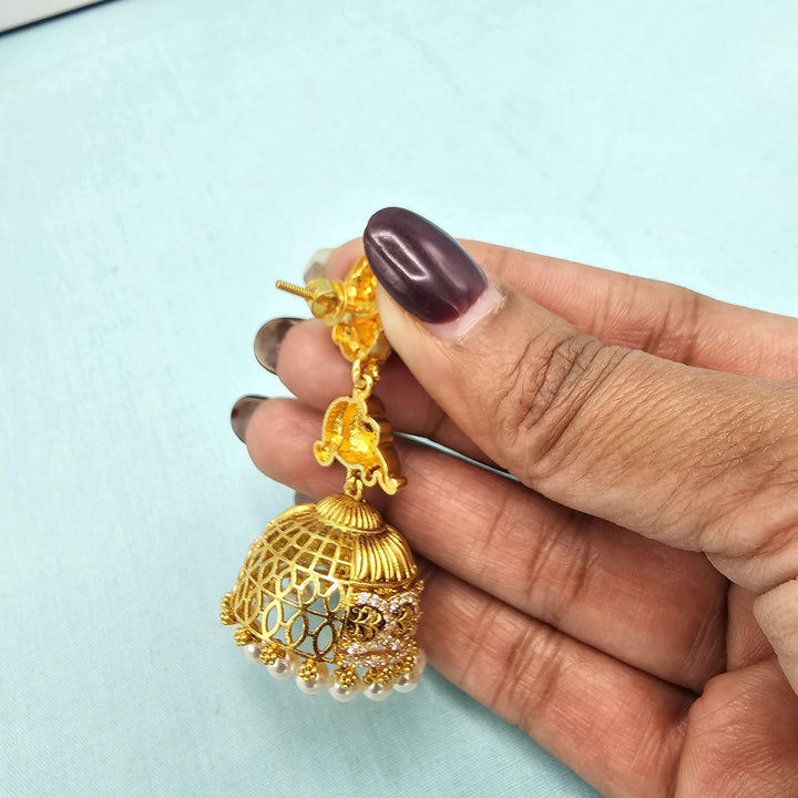 Silver CZ Nakshi Jhumka