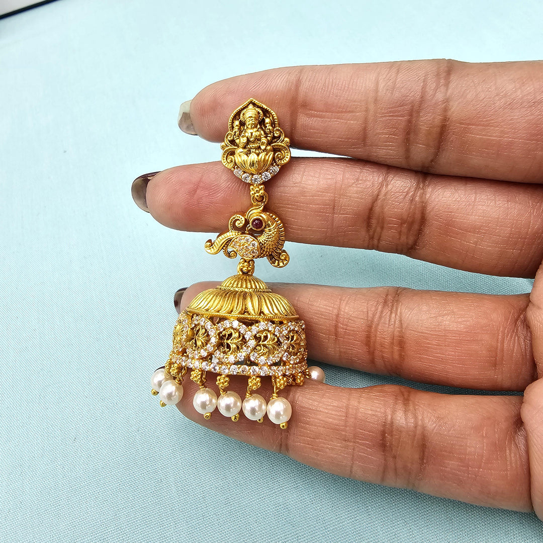 Silver CZ Nakshi Jhumka