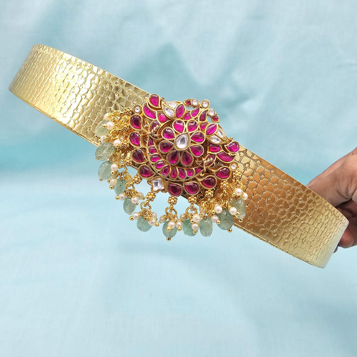 32"kundan green beads