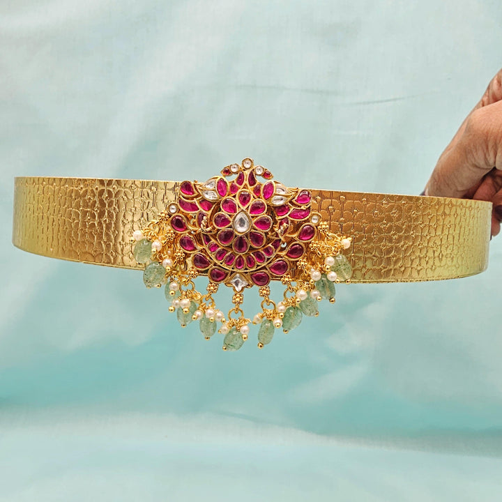 32"kundan green beads